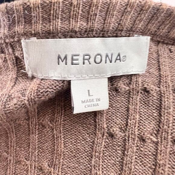 Merona Long Sleeve Cable knit Sweater Brown Large - Picture 4 of 5